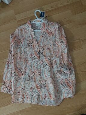 Rachel Zoe Linen Paisley Blouse in Peach, Cream & Coral